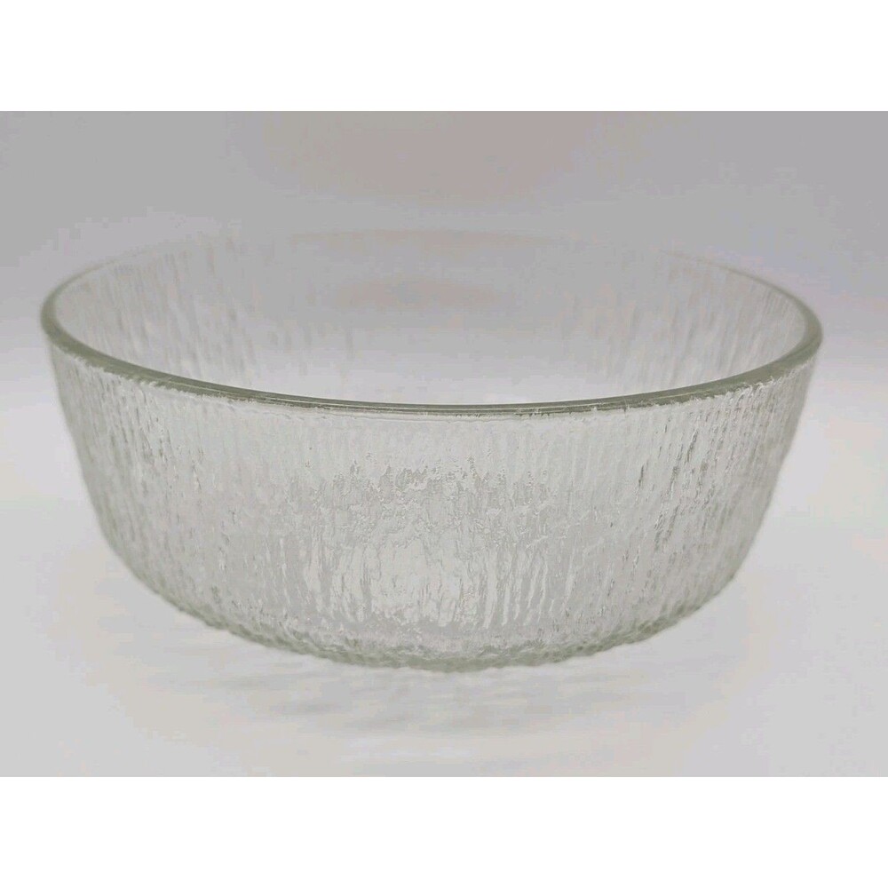 9" Serving Bowl Indiana Glass Clear Crystal Ice Textured Bark Salad MCM Vintage